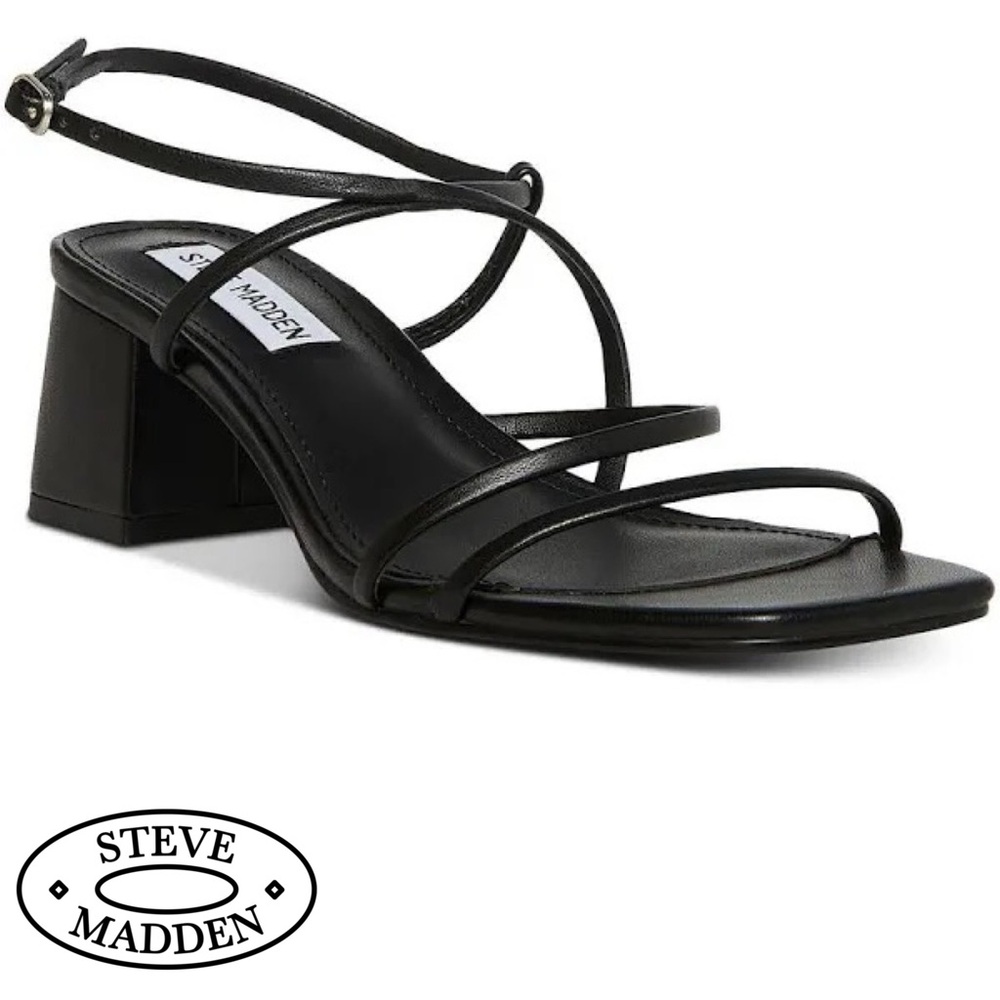 Steve Madden Women's Rianna Strappy Block Heel Sandals Shoes Size 9M Black